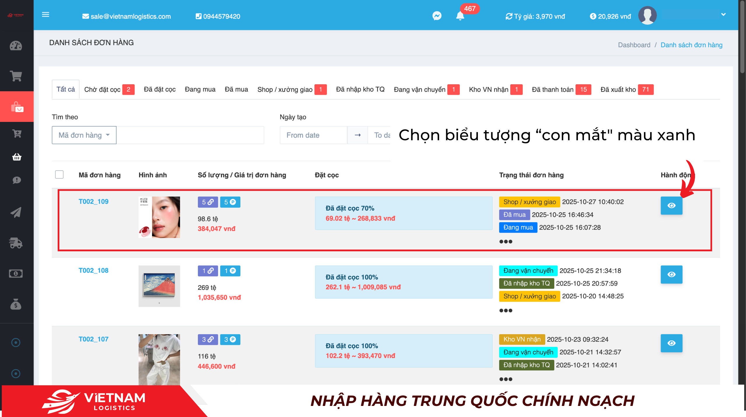 Bước 1: Đăng nhập tài khoản và chọn đơn hàng cần kiểm tra